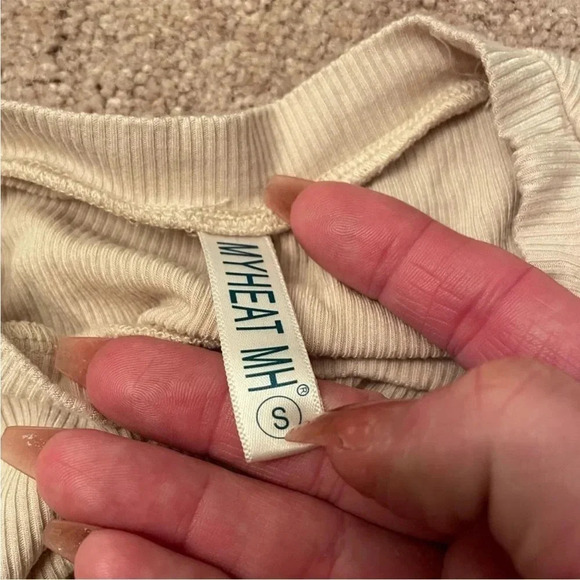 CREAM MYHEAT NH SLEEVELESS RIBBED SIDE RUCHED MINI DRESS SIZE SMALL - Picture 5 of 14